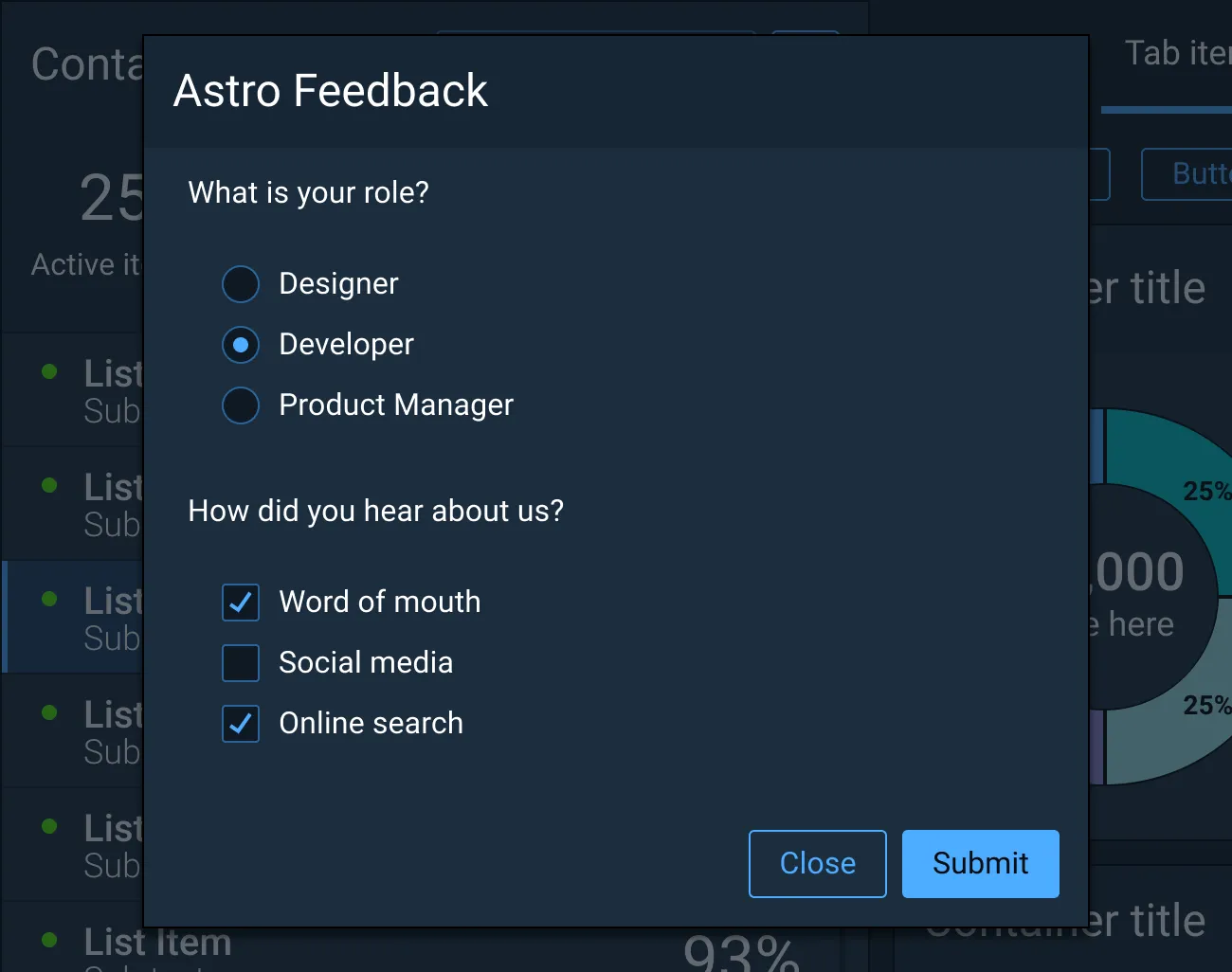 Example of feedback in a Modal Dialog